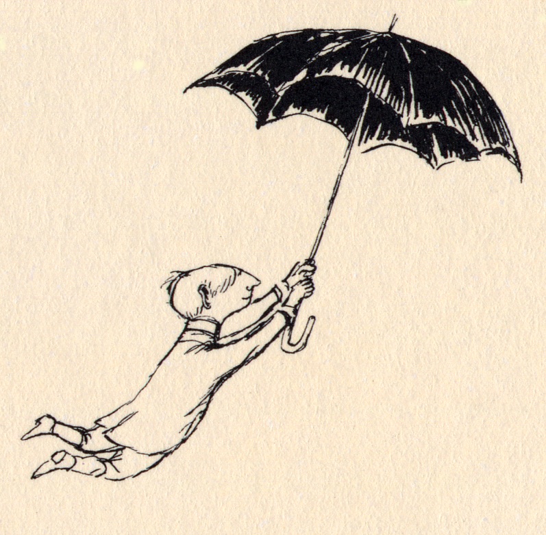 Dessin d'Edward Gorey envoyé à Peter : Donald et le parapluie
